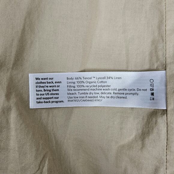 Eileen Fisher Quilted Long Jacket Coat Linen Tencel Organic Cotton Beige M - Picture 5 of 9